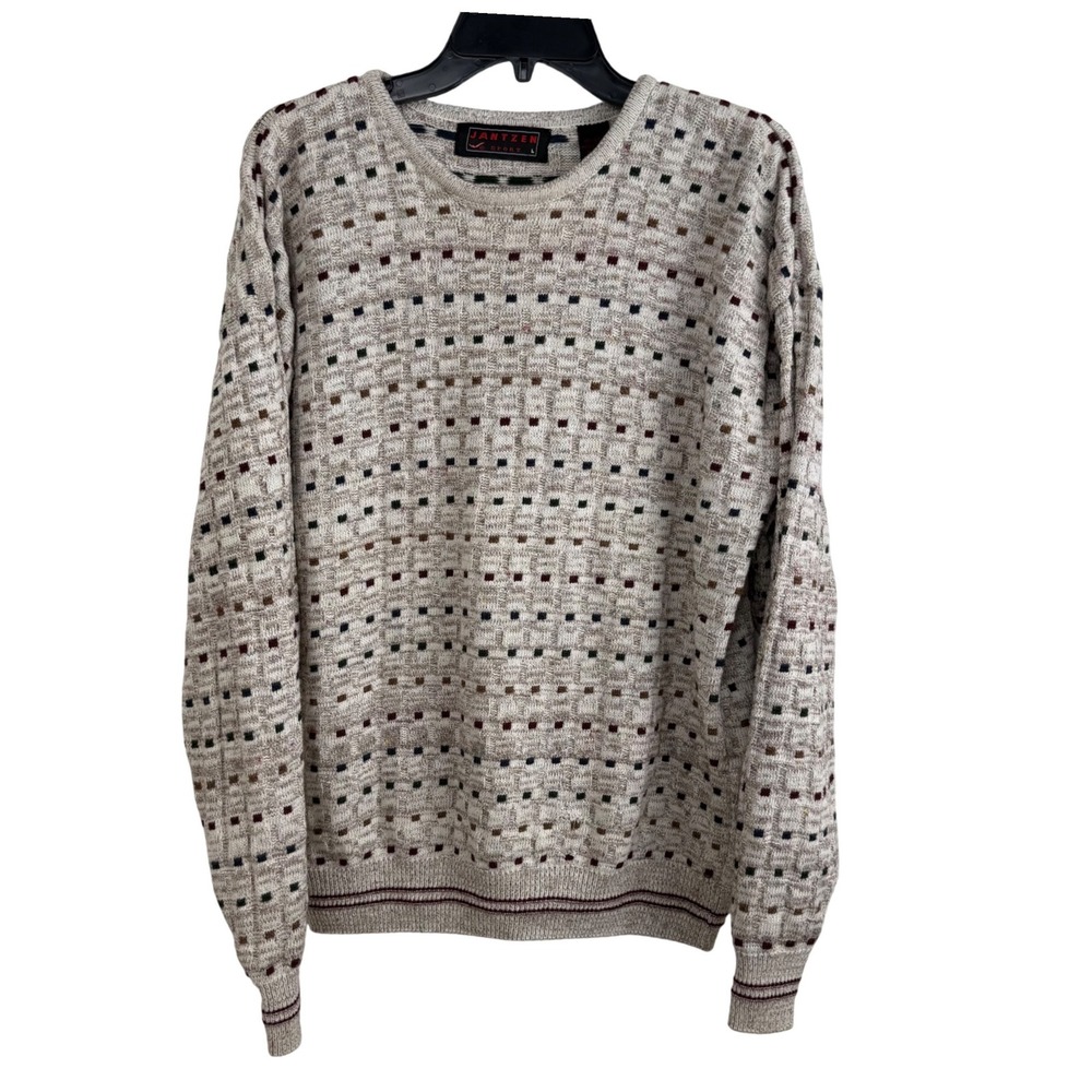 Vintage‎ 90s Jantzen Men Textured Knit Sweater Sz L Grunge Grandpa Geometric